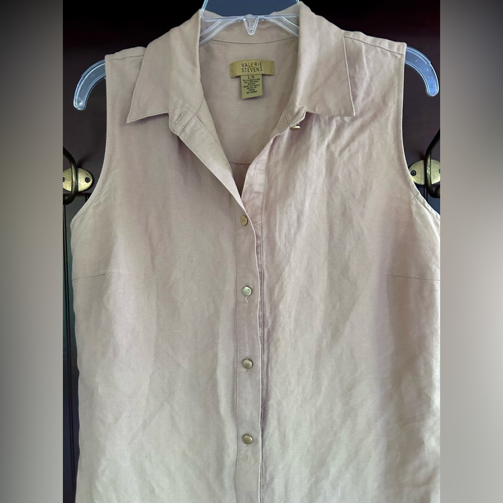 VALERIE STEVENS Y2K Brown Linen Button Tunic Tank 90s Lagenlook Minimalist Sz L - Picture 5 of 15